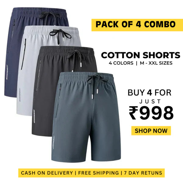 Pack of 3 Men's Stretchable Cotton Shorts for summers ☀️(₹299*/piece)