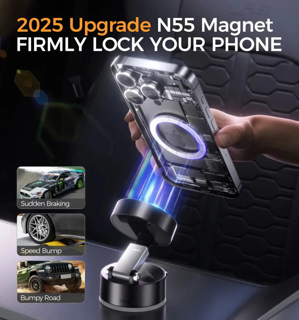Vacuum Magnetic Suction Phone Holder – Ultra-Stable 360° Rotation Mount